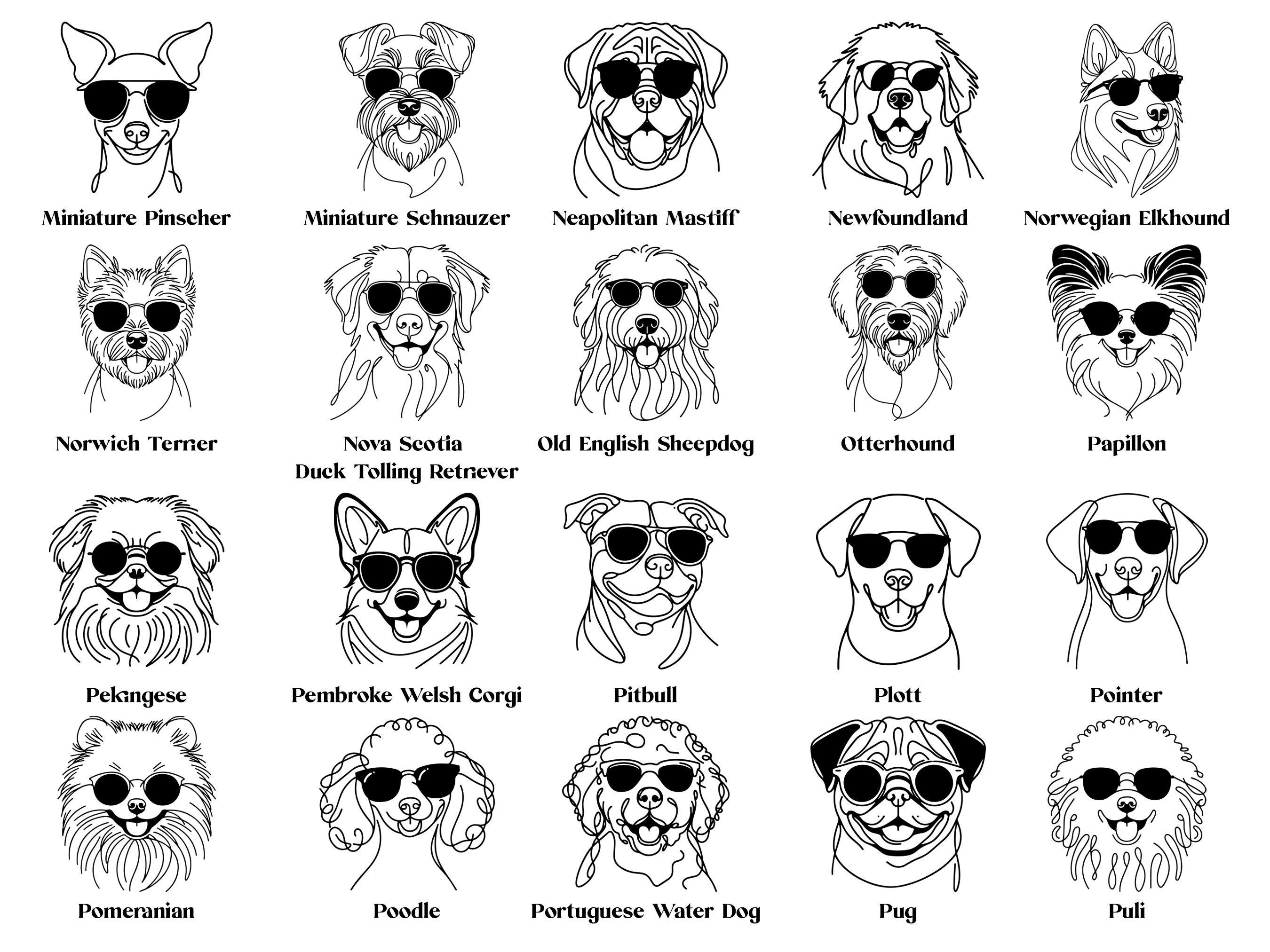 Dogs SVG Clipart Bundle: 135 Breeds With Sunglasses (digital Download ...