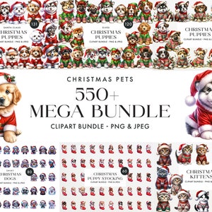 Christmas Pets Mega Clipart Bundle - 550 Holiday Dogs and Cats Graphics - Christmas Dogs and Cats PNG - Digital Download - Pet Lover Gift