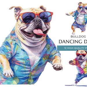 Coole tanzende Bulldogge Clipart, 12 hochwertige PNG, lustige Aquarell Hunde, Digitaldrucke, kreative Projekte, digitaler Download