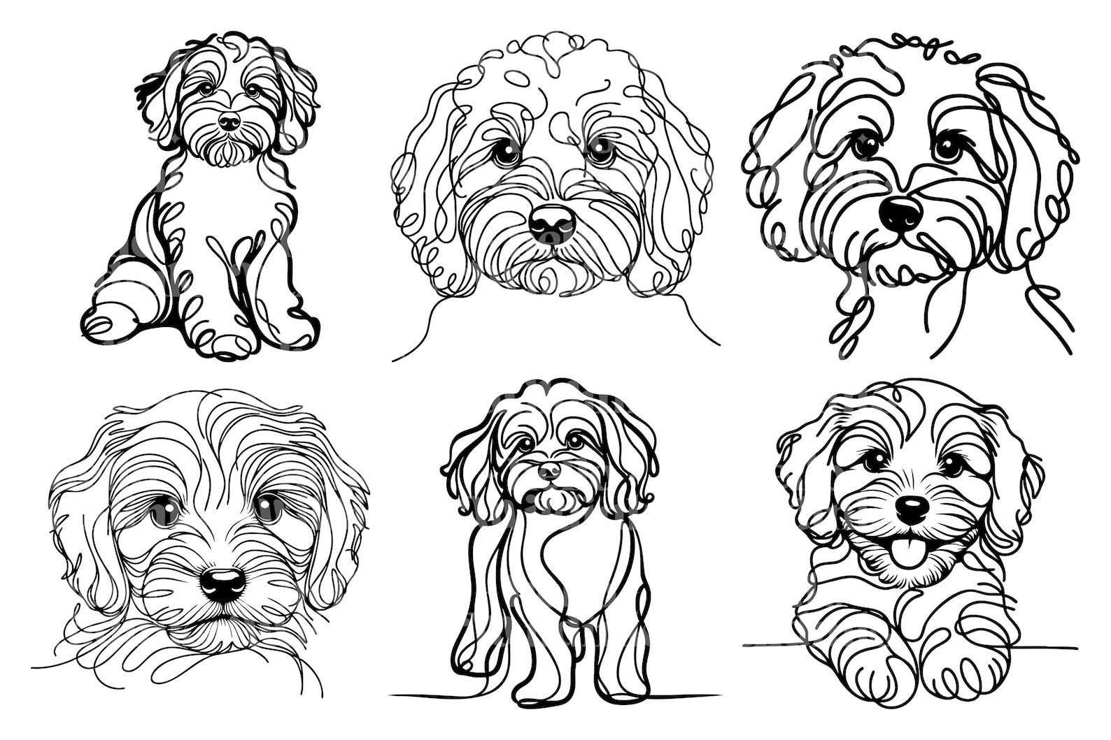 Cavapoo Line Cavapoo Line Art SVG & PNG Clipart Bundle: Minimalist Dog Tattoo Design ...