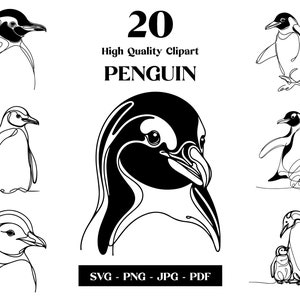 Pinguin SVG Clipart, minimalistische Linie Kunst, Logo Tier Vektor, moderne Kunst, Tattoo & Sublimationsdesign, Stickerei, digitaler Download