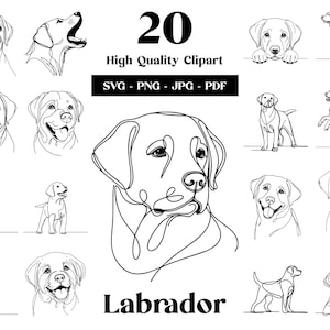 ラブラドール レトリバー SVG および PNG クリップアート バンドル: デジタル ライン アート、昇華用ミニマリスト ベクター ドッグ ドローイング、犬好き、デジタル ダウンロード