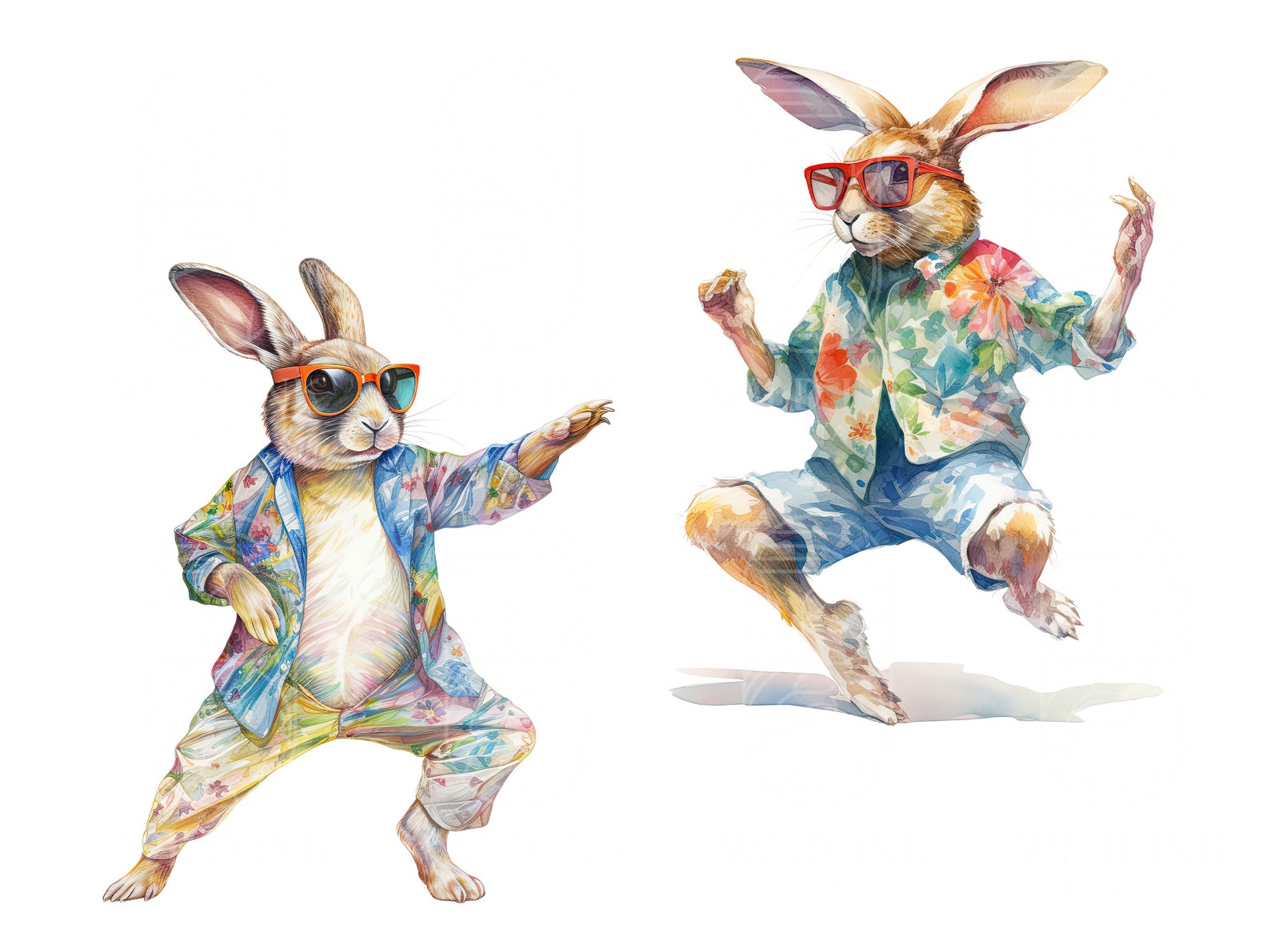 Dancing Rabbit Clipart: 13 Funny Watercolor Bunny Pngs (digital ...