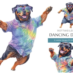 Cool Dancing Rottweiler Clipart, 11 High Quality PNG, Funny Watercolor Dogs, Digital Prints, Creative Projects, Digital Download
