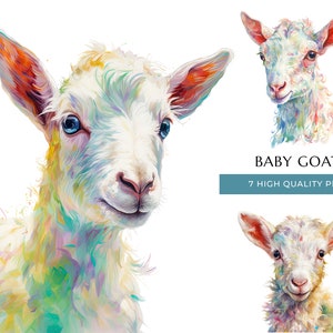 Baby Goat Watercolor Clipart 7 PNGs, Nursery Decor, Farm Theme Wall Art, Printable Art, Animal Clip Art, Instant Digital Download Set 01