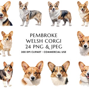 Aquarell Pembroke Welsh Corgis Clipart Bundle 24 Hochwertige PNG & JPEG, Geschenk für Hund Mama und Papa, digitales Basteln, digitaler Download