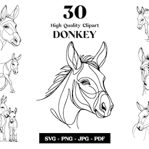 Donkey SVG Clipart, Farm Minimalist Line Art, Logo Animal Vector, Sztuka nowoczesna, Projekt tatuażu i sublimacji, Haft, Pobieranie cyfrowe