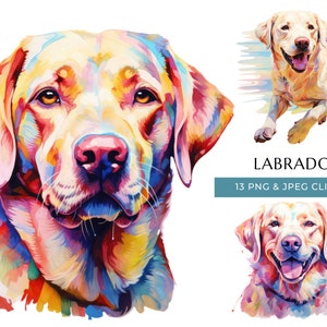 Labrador Retriever Hund Clipart - 13 hochwertige PNGs & JPEG - bunte Aquarell Hund - digitales Handwerk - sofortiger digitaler Download