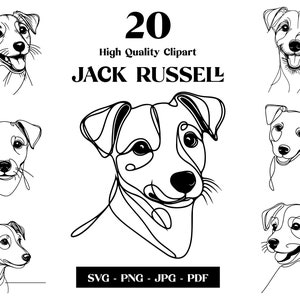 Jack Russel SVG & PNG Clipart Bundle: Digitale Linie Kunst, minimalistische Vektor Hund Zeichnung für Sublimation, Hundeliebhaber, Welpe digitaler Download