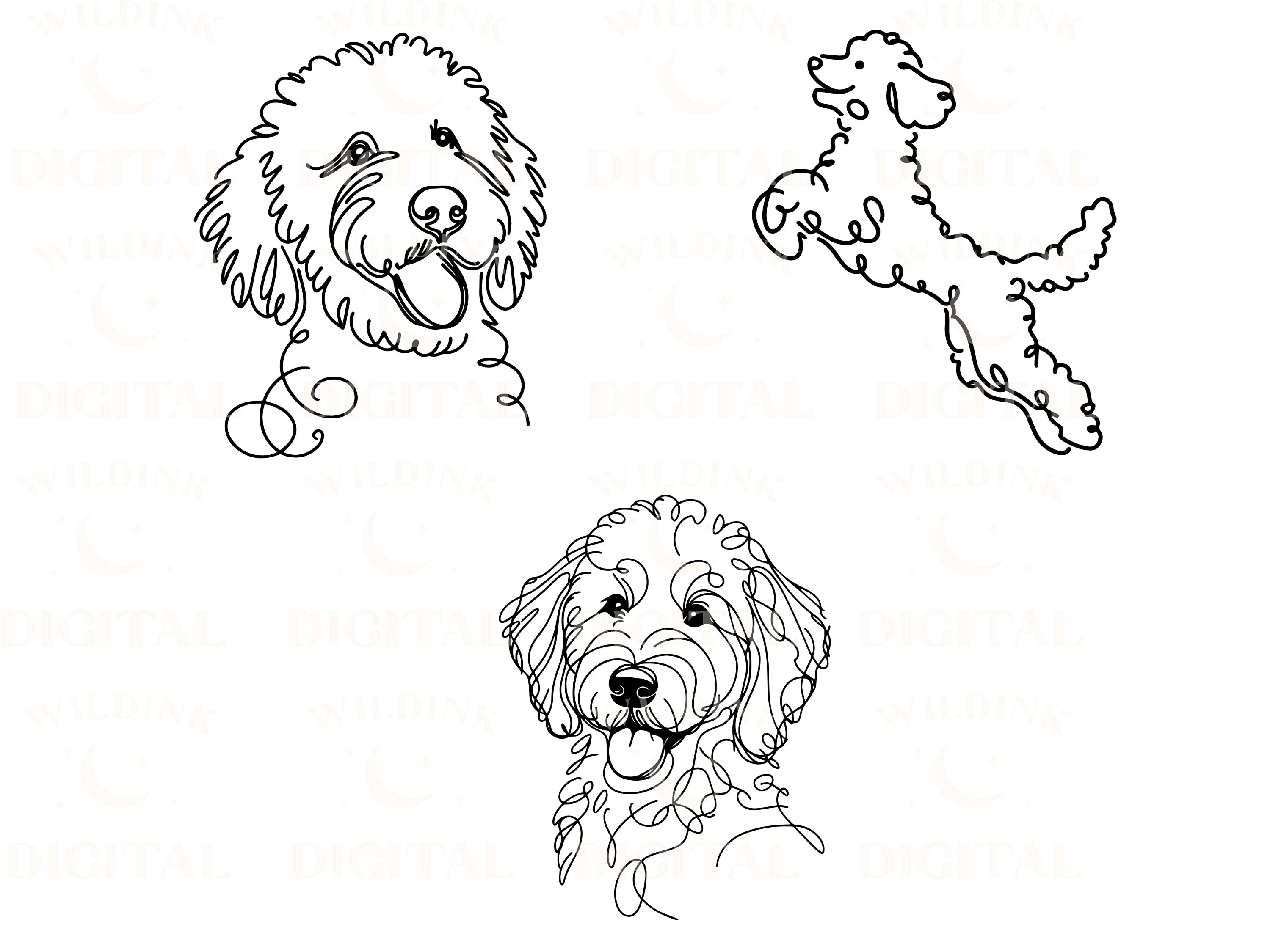 Goldendoodle Line Art Clipart Bundle: Minimalist Dog Vector (digital ...