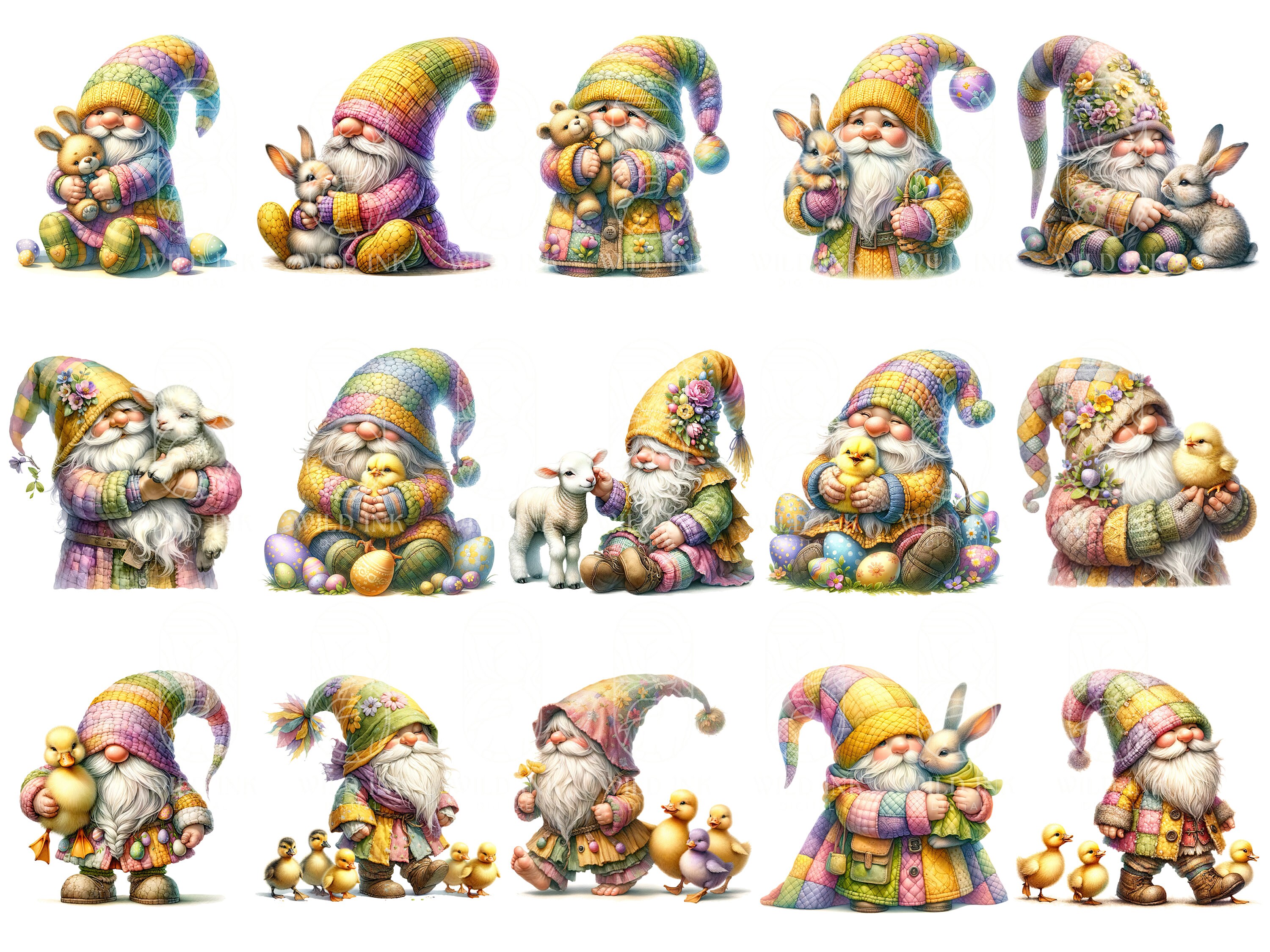 Watercolor Easter Gnome Clipart Bundle: 66 PNG & JPEG Images (digital ...