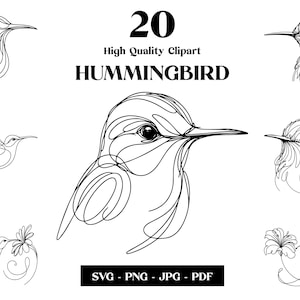 Hummingbird SVG Clipart, Ptaki Minimalistyczna Linia Sztuki, Logo Zwierzęce Wektor, Sztuka Nowoczesna, Tatuaż i Projekt Sublimacji, Haft
