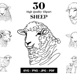 Clipart SVG mouton, ferme dessin au trait minimaliste, logo vectoriel animal, Art moderne, tatouage et sublimation, broderie, téléchargement numérique