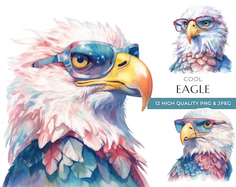 Watercolor Eagle Clipart with Sunglasses (Digital Download)