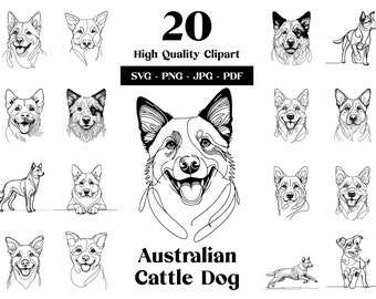 Blue Heeler Line Art: Australian Cattle Dog SVG Clipart (Digital Download)
