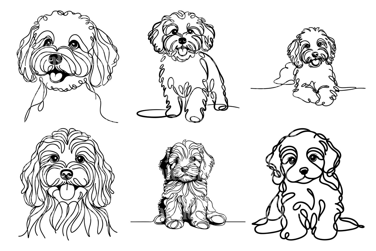 Cavapoo Line Cavapoo Line Art SVG & PNG Clipart Bundle: Minimalist Dog Tattoo Design ...