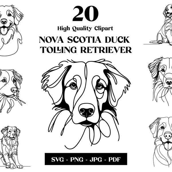 Nova Scotia Duck Tolling Retriever SVG & PNG Clipart Bundle: Digital Line Art, Minimalist Vector Dog Drawing for Sublimation