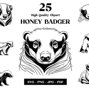 Honey Badger SVG Clipart, Arte de línea minimalista, Logo Animal Vector, Arte moderno, Diseño de tatuajes y sublimación, Bordado, Descarga digital