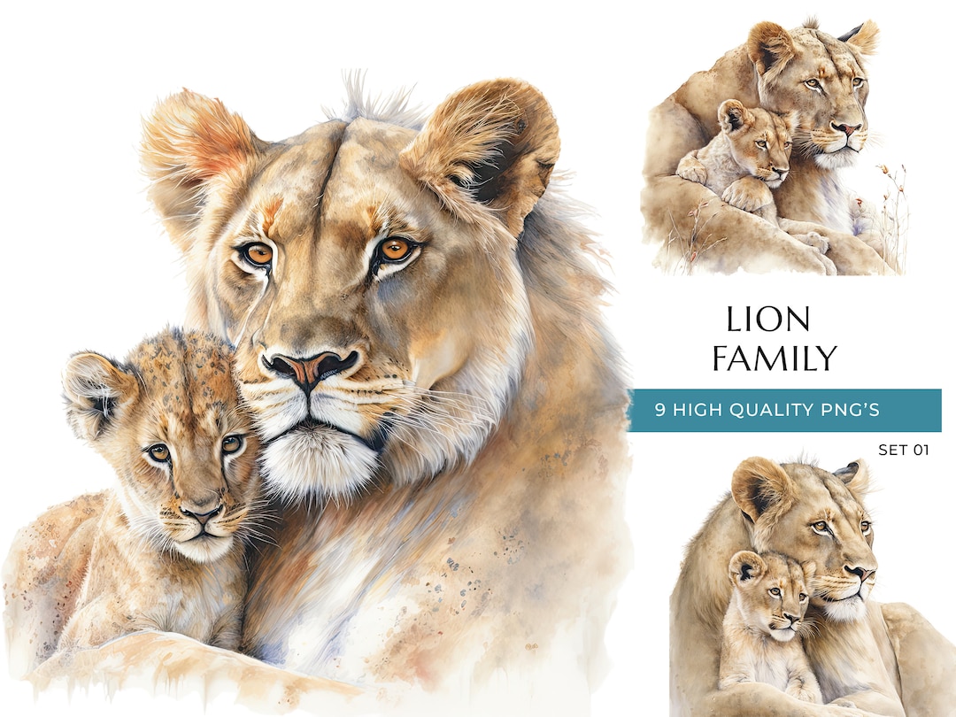 Mama Lion and Cub, Cute Lioness and Baby Lion Print, 9 High Quality