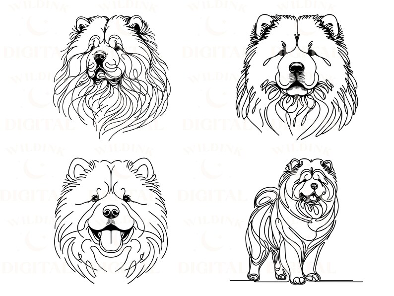 Chow Chow Line Art Clipart Bundle: Minimalist Dog Vector (digital ...