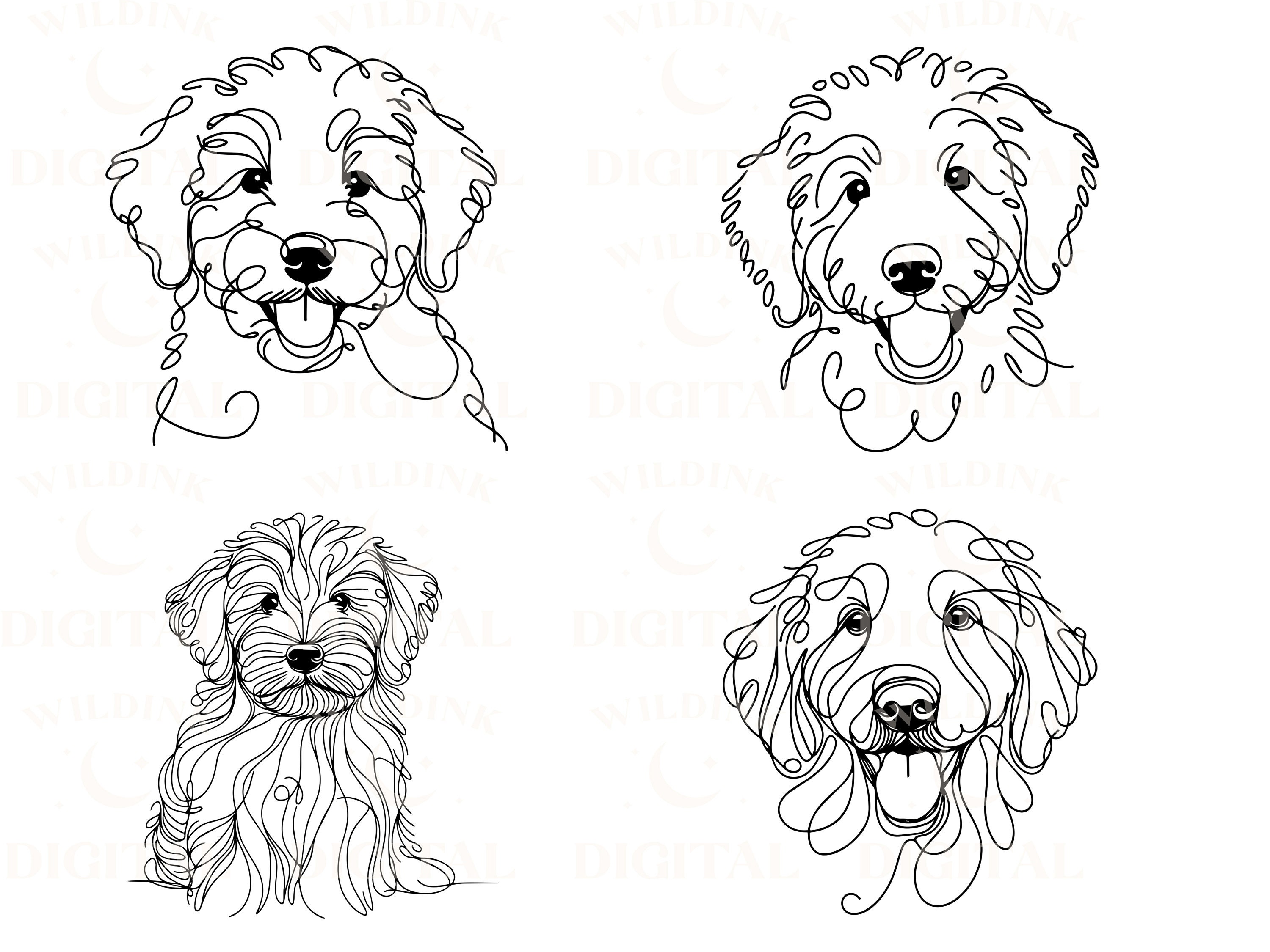 Goldendoodle Line Art Clipart Bundle: Minimalist Dog Vector (digital ...