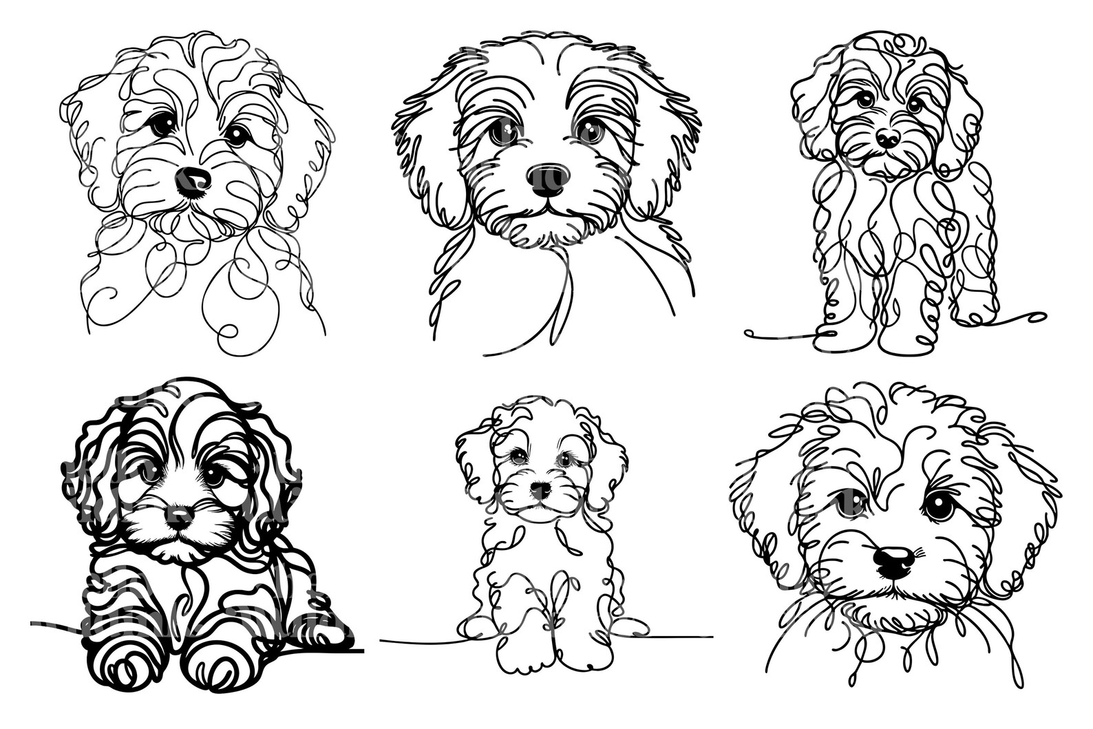 Cavapoo Line Art SVG & PNG Clipart Bundle: Minimalist Dog Tattoo Design ...