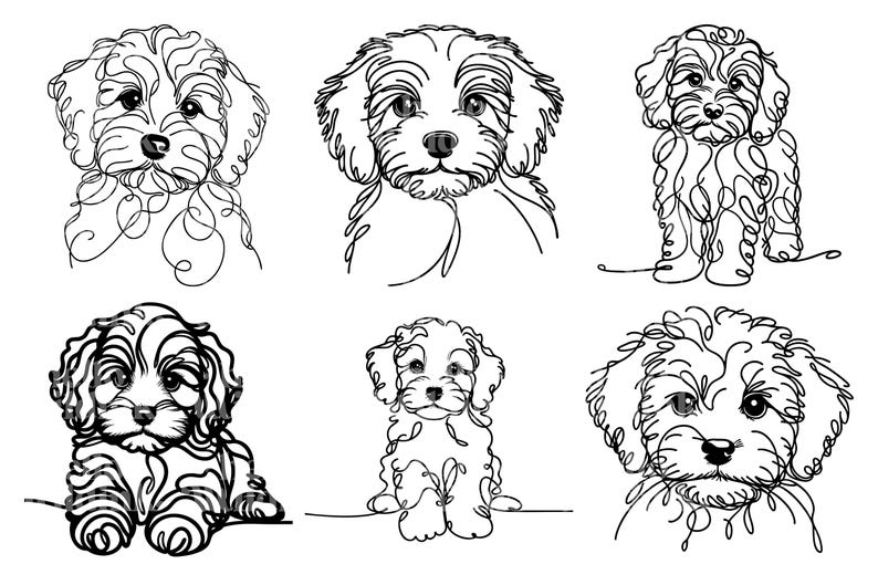 Cavapoo Line Art SVG & PNG Clipart Bundle: Minimalist Dog Tattoo Design ...