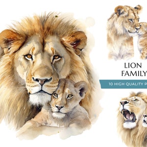 Pai leão e filhote, impressão de leão pai e bebê, 10 PNGs de alta qualidade, presente de berçário Safari para o pai, sublimação, conjunto de download digital instantâneo 1