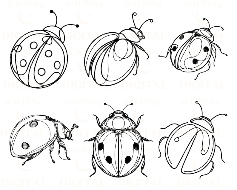Ladybug Line Art SVG Clipart: Minimalist Tattoo Design (digital ...