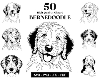 Bernedoodle Line Art Clipart Bundle: Dog Mom SVG, PNG (Digital Download)