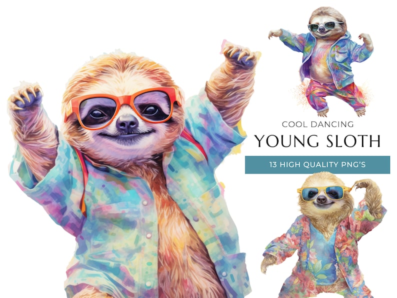 Dancing Baby Sloth Clipart: Watercolor PNG Images (digital Download) - Etsy