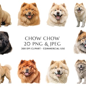 Watercolor Chow Chow Clipart: 20 PNG & JPEG Dog Graphics (Digital Download)