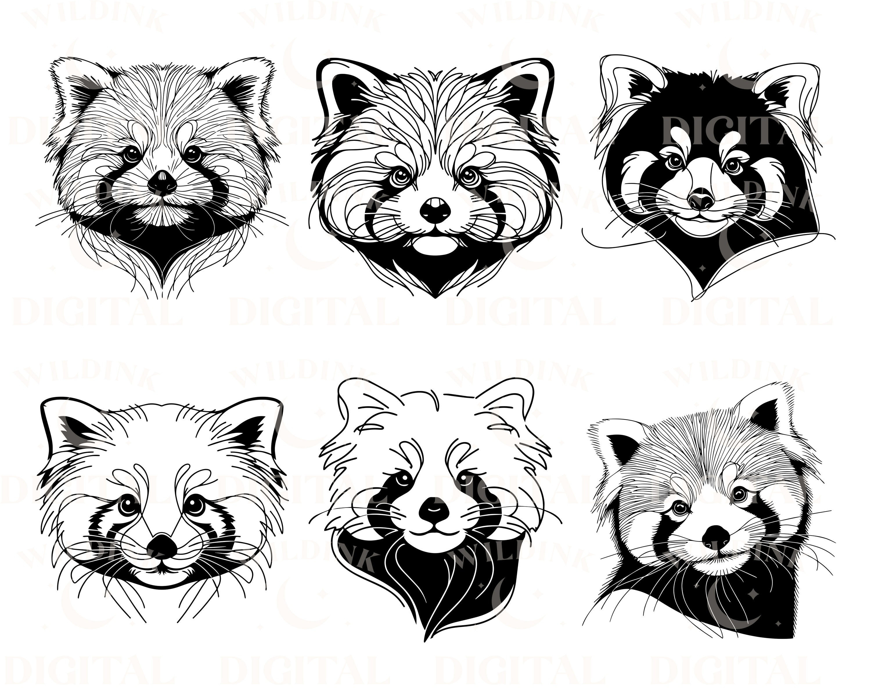 Red Panda Line Art SVG Clipart Minimalist Tattoo Design digital red-panda-line-art-svg-clipart-minimalist-tattoo-design-digital