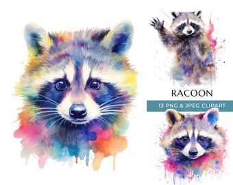 Watercolor Racoon Clipart: Colorful Woodland Animal Prints (Digital Download)