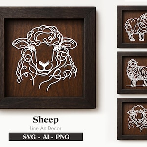Pacote de ovelhas SVG, 4 designs minimalistas cortados a laser, arte de parede de fazenda, download digital para xTool, Glowforge, decoração rústica