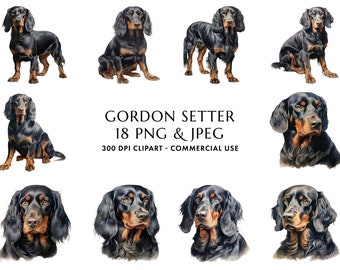 Watercolor Gordon Setter Clipart Bundle, Dog Mom Dad Gift (Digital Download)