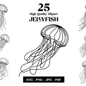 Meduza SVG Clipart, Minimalistyczna linia sztuki morskiej, Logo Animal Vector, Sztuka nowoczesna, Projekt tatuażu i sublimacji, Haft, Pobieranie cyfrowe