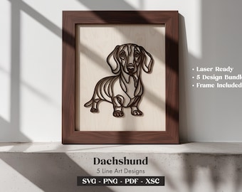 Dachshund Line Art, 5 Laser Cut Dog Bundle SVG Designs, Glowforge, Cricut, CNC, Digital Download