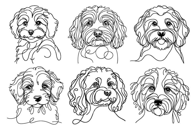 Cavapoo Line Art SVG & PNG Clipart Bundle: Minimalist Dog Tattoo Design ...
