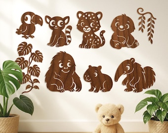 Jungle Animals SVG Bundle: Tropical Rainforest Clipart (Laser Cut)