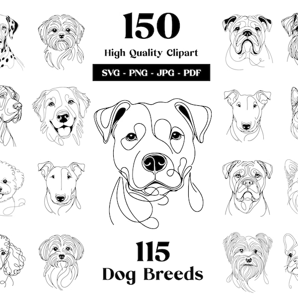 150 Dog SVG Clipart Bundle: 115 Breeds, Digital Line Art & Minimalist Vector Dogs, SVG Files for Cricut, Sublimation, Digital Download