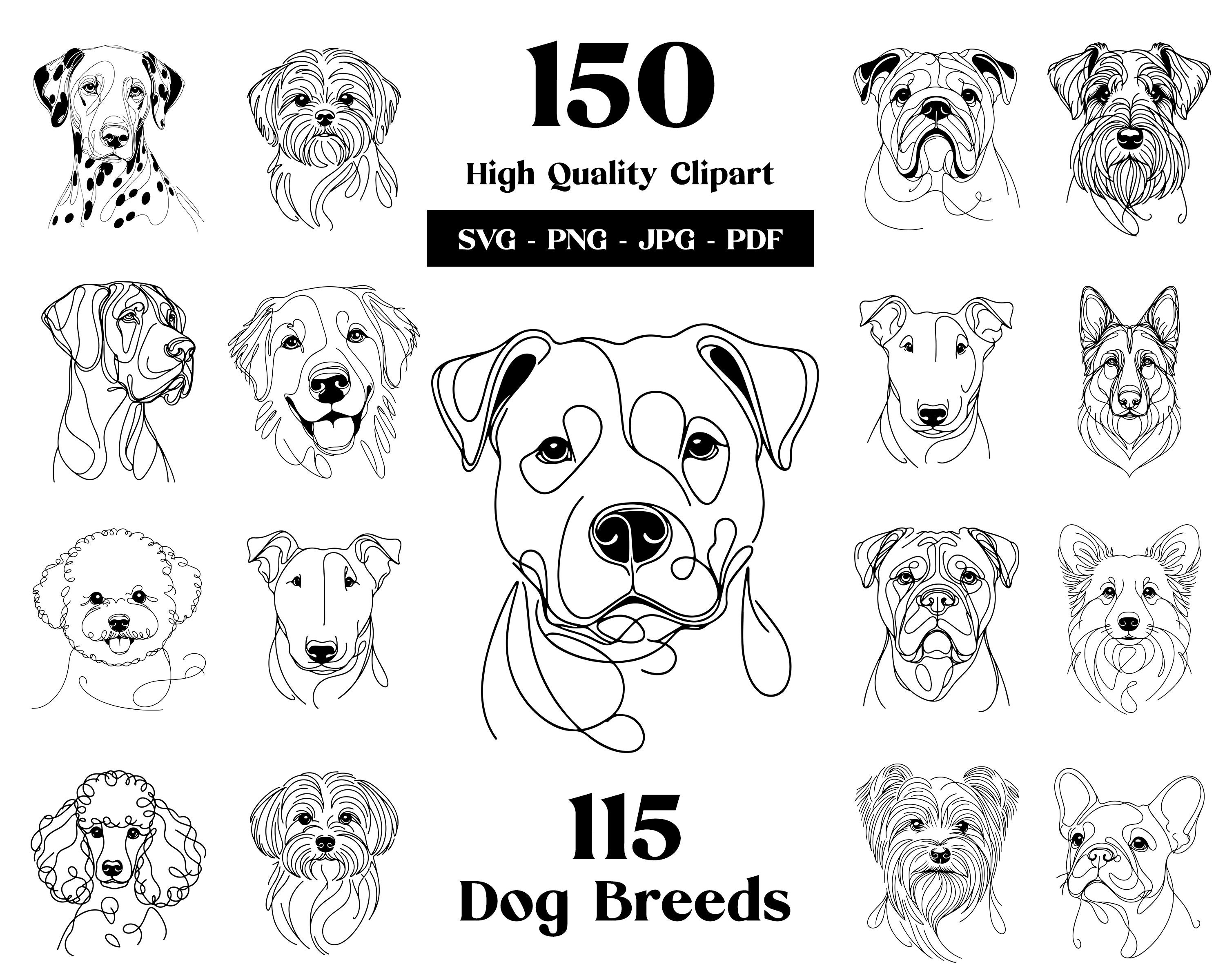 Dog SVG Clipart Bundle: 115 Breeds, Line Art Vector Dogs (Digital Download)