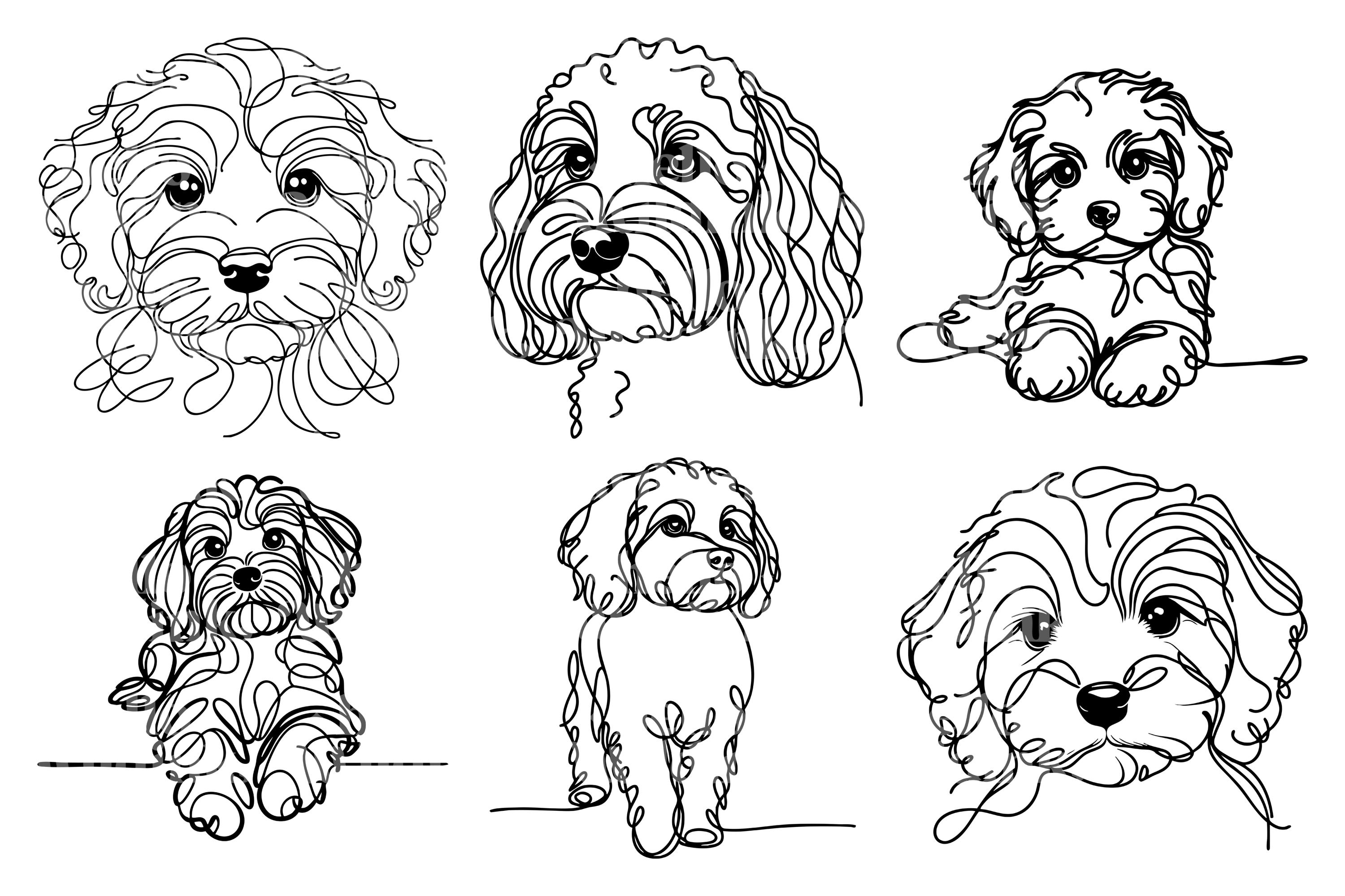 Cavapoo Line Cavapoo Line Art SVG & PNG Clipart Bundle: Minimalist Dog Tattoo Design ...