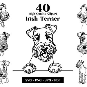 Irish Terrier SVG e PNG Clipart Bundle: Digital Line Art, disegno vettoriale minimalista per sublimazione, amante dei cani, download digitale del cucciolo