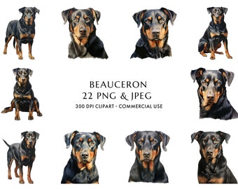 Watercolor Beauceron Clipart Bundle, Dog Mom/Dad Gift (Digital Download)