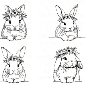 Bunny Line Art SVG Clipart: Rabbit Vector Logo Design (digital Download ...