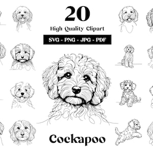 Cockapoo SVG & PNG Clipart Bundle: Digitale Linie Kunst, minimalistische Vektor Hund Zeichnung für Sublimation, Hundeliebhaber, Welpe digitaler Download