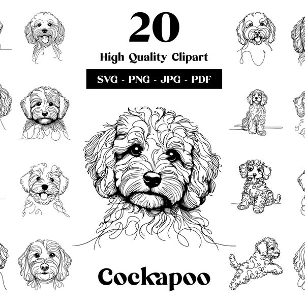 Cockapoo SVG & PNG Clipart Bundle: Digital Line Art, Minimalist Vector Dog Drawing for Sublimation, Dog Lover, Puppy Digital Download