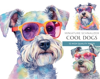 Miniature Schnauzer Clipart: Funny Watercolor Dog PNGs (Digital Download)