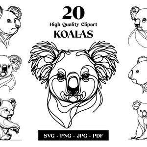 Koala SVG Clipart, minimalistische Linie Kunst, Logo Tier Vektor, moderne Kunst, Tattoo & Sublimationsdesign, Stickerei, digitaler Download